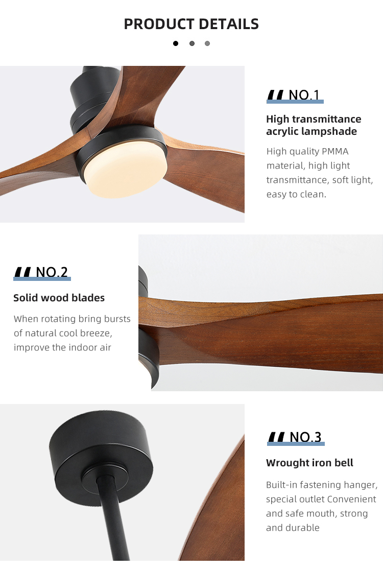 220VDC 65W 3 Wooden Blades Modern Living Room Air Cooling Fan With Light Feel Free To Contact