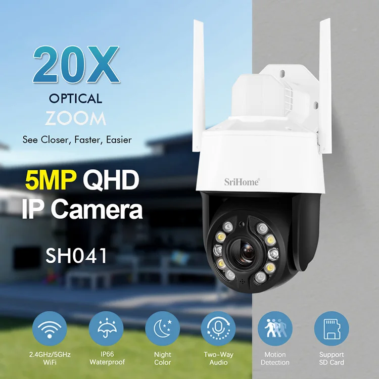 PTZ HD 1296P 5MP Outdoor Dome CCTV IP Camera Night Vision IR 40M Wifi IP Network Dome Camera
