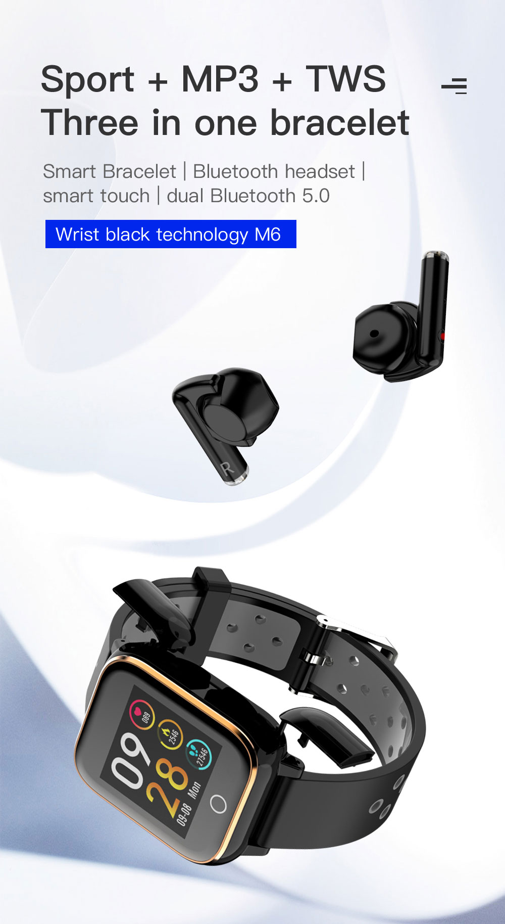 1.4inch 240*240 M6 Anti Lost Smart Watch Sleep Monitoring Alarm Health Protection Smartband
