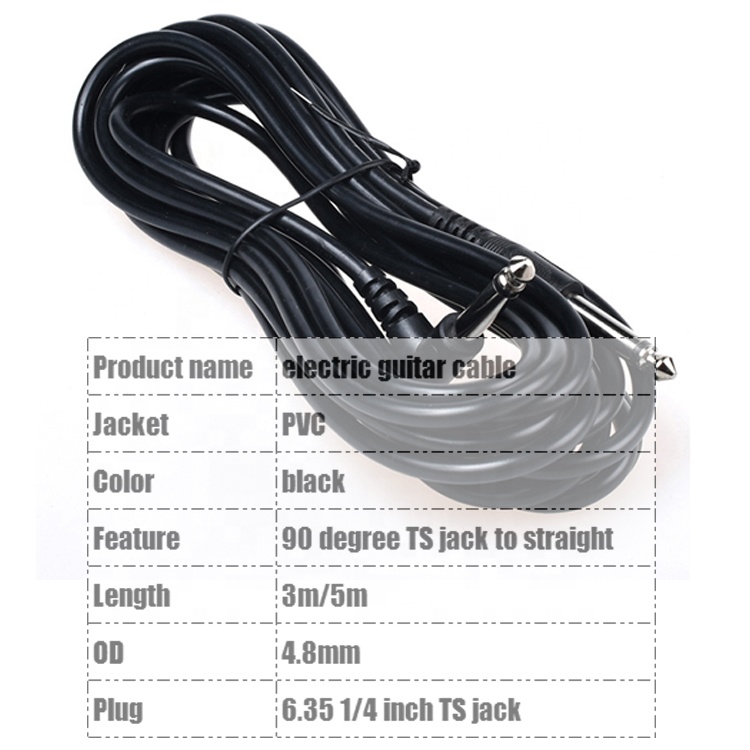 1M 3M 5M Durable 90 Degree Angle to Straight 6.35mm 1/4 TS Jack Instrument Patch Guitar Cable