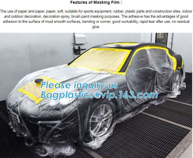 Pre-tapd paint masking film HDPE,Car paint repair masking film with tape, Hot sell masking film with adhesive tape, PAC