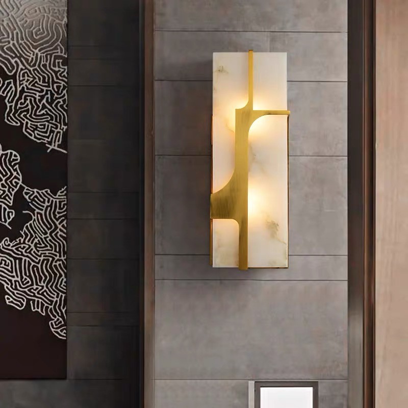 White marble led round and long and plating gold wall lamp for hotel