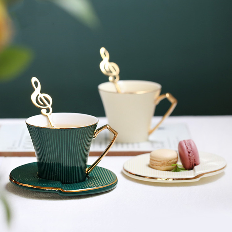 Custom Afternoon Drinkware Luxury Gold Plated Ceramic Cup with Saucer Wholesale Modern Irregular Coffee Tea Cups