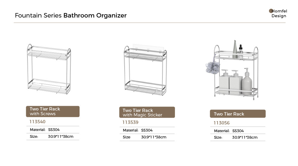 2 tiers Easy Install No-Drilling Wall-Mounted Shower Caddy stainless steel Organizer Rack for Bathroom