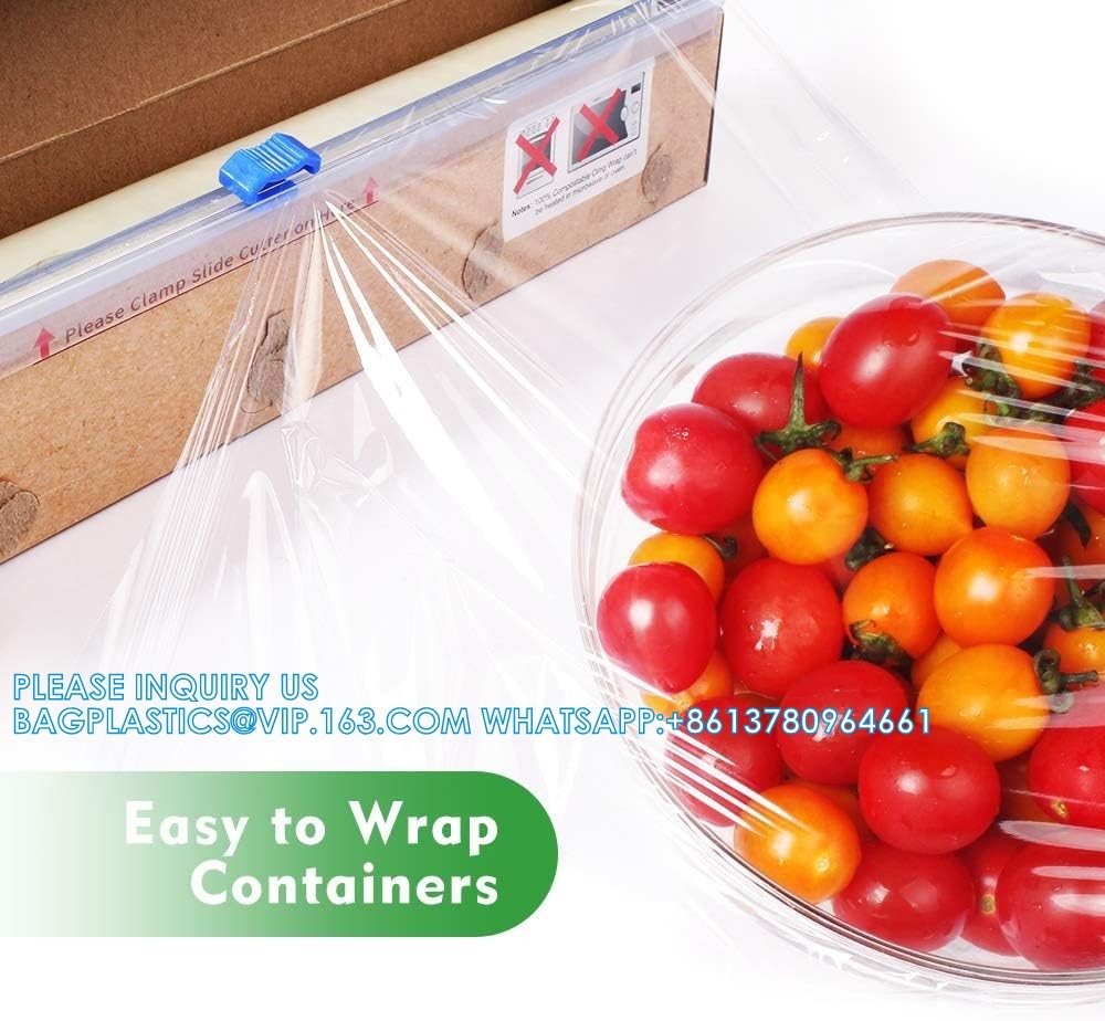 100% Compostable Kitchen Cling Wrap Biodegradable Corn PLA Food Film Roll With Slide Cutter