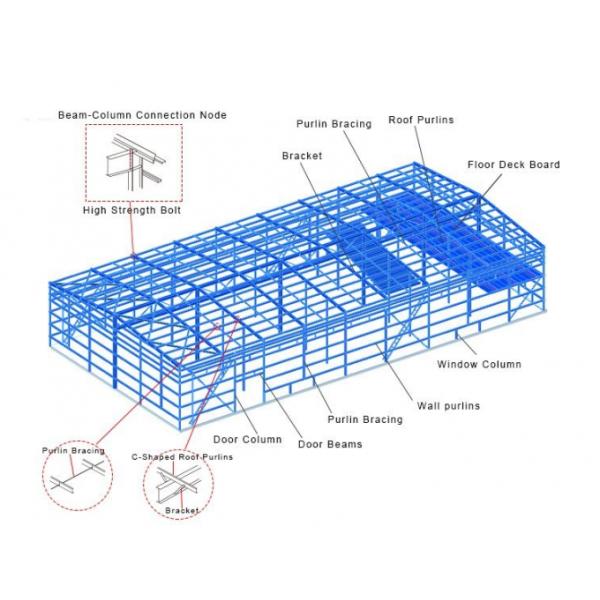 Welded Or Bolted Connection Prefab Steel Structure Warehouse With Large Span Design Hot Rolled Technique