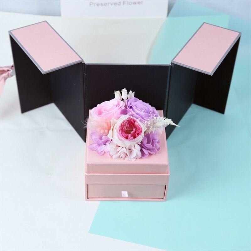 Colorful Perfect Valentines Day Gifts Preserved Everlasting Real Rose Flower Preserved Roses in Gift Box with Drawer
