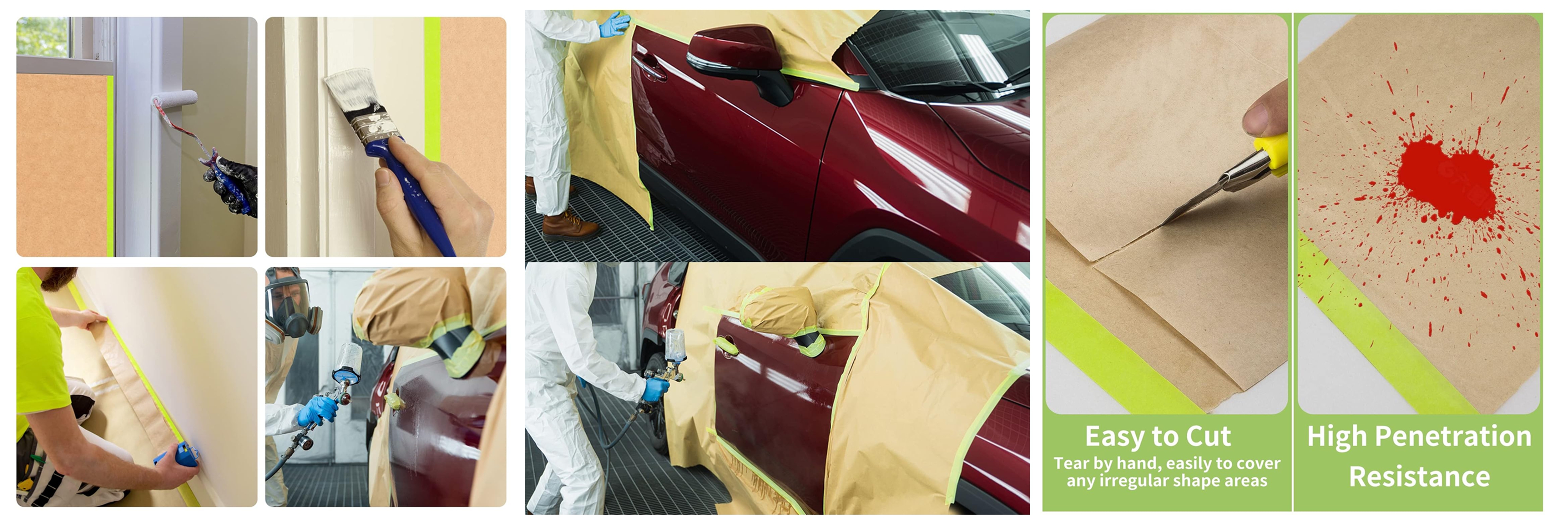 High Penetration Resistance 70gsm Strong Car Masking Paper For Painting Job
