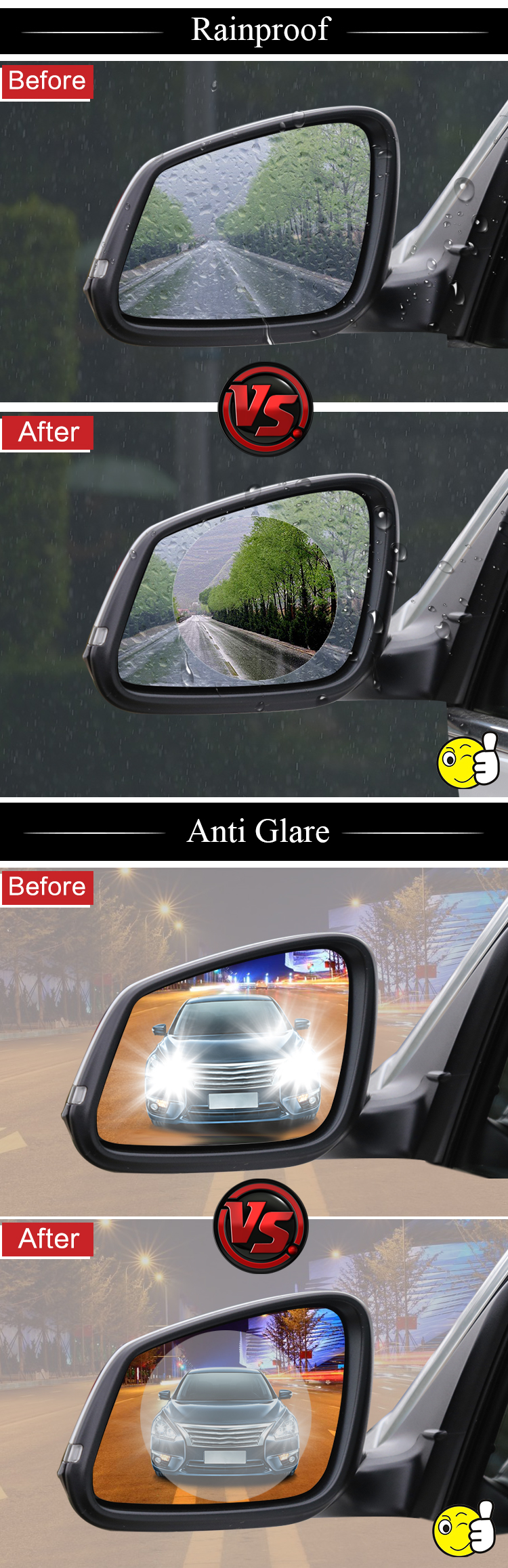 Hot Sale Flexible PET Waterproof Protector Rainy Day Car Rearview Mirror Anti Fog Film 2 packs