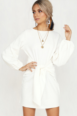 Women Apparel Summer White Puff Sleeve Mini Dress