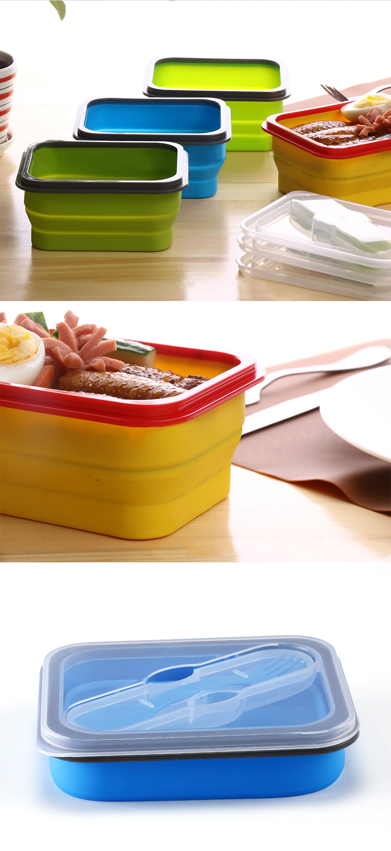 600ml Foldable Silicone Food Container Microwavable For Camping