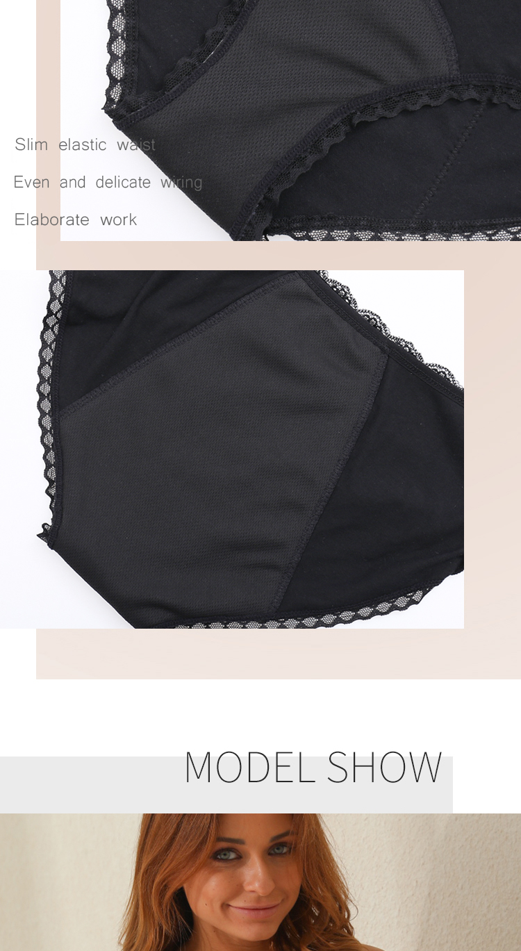 Fashion lace design Menstrual Panties Plus Size Women Soft Anti-bacterial Period Panties 4 layer period panties