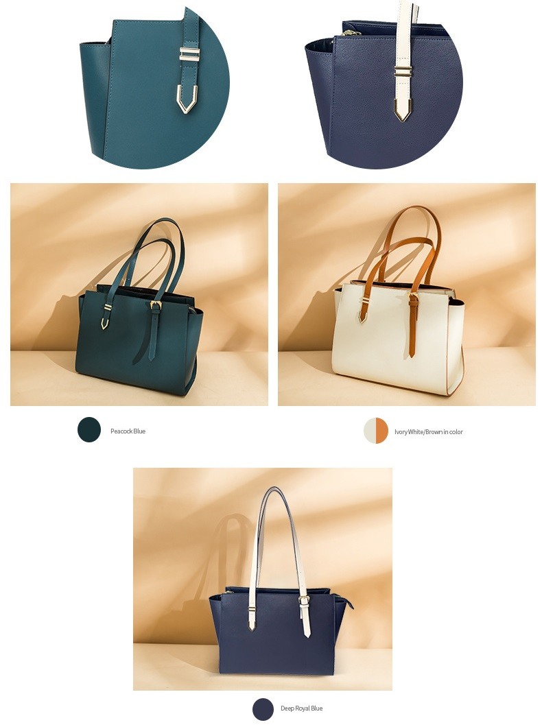 0.75kg Deep Royal Blue Split Zipper Full Grain Leather Handbags