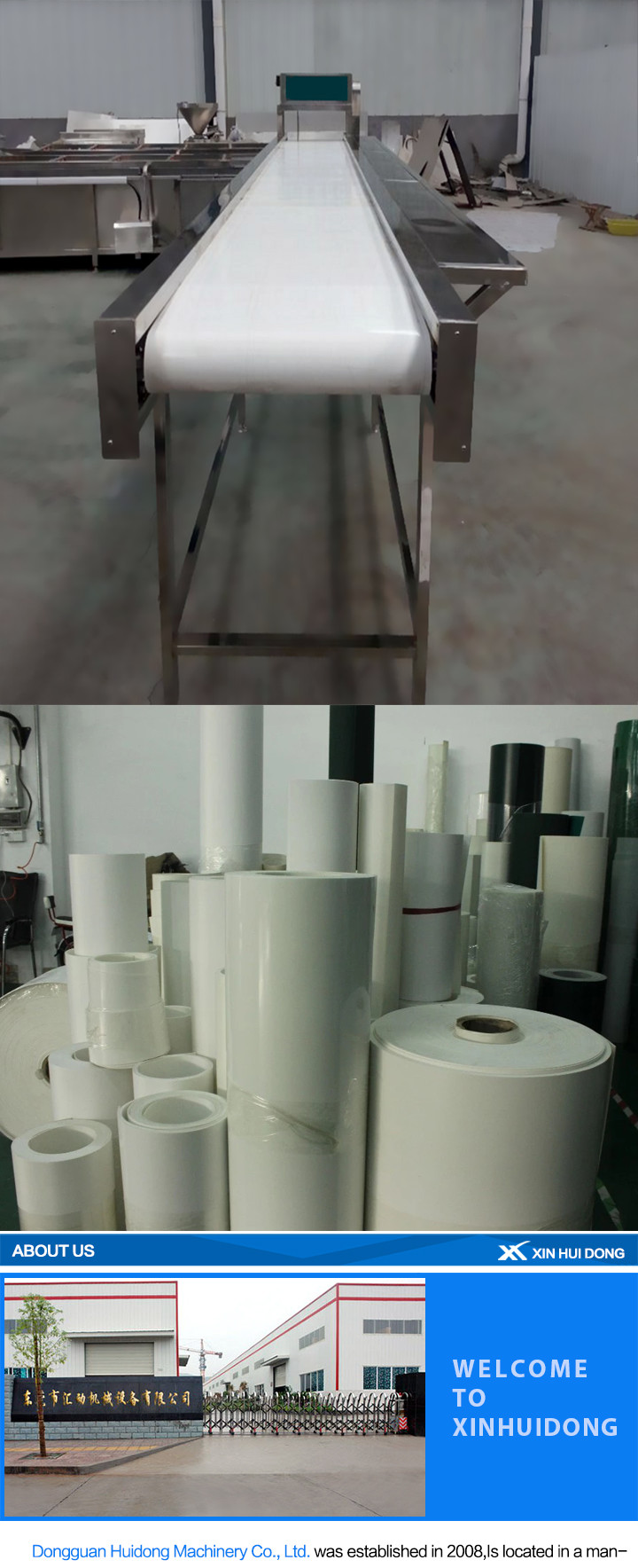 White Food Grade Adjustable Roller Conveyor Customized Size With Rubber Belt