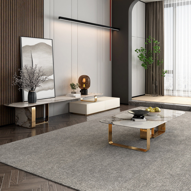 Square Marble Coffee End Tables Combination For Living Room