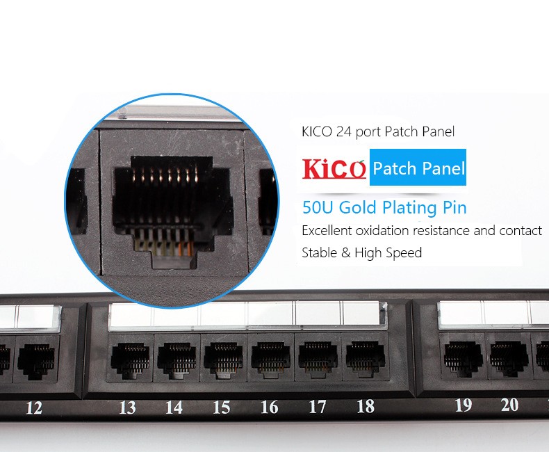 Kico OEM Cat6 Network Cabinet Accessories 24 Port UTP Loaded Patch Panel