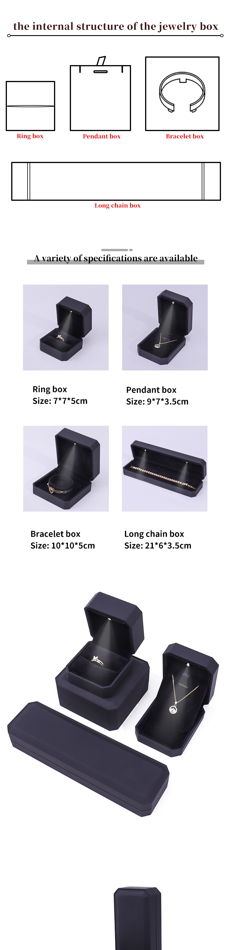 Newest Custom Logo LED Jewelry Display Box for Rings Necklaces Bracelets and Earrings