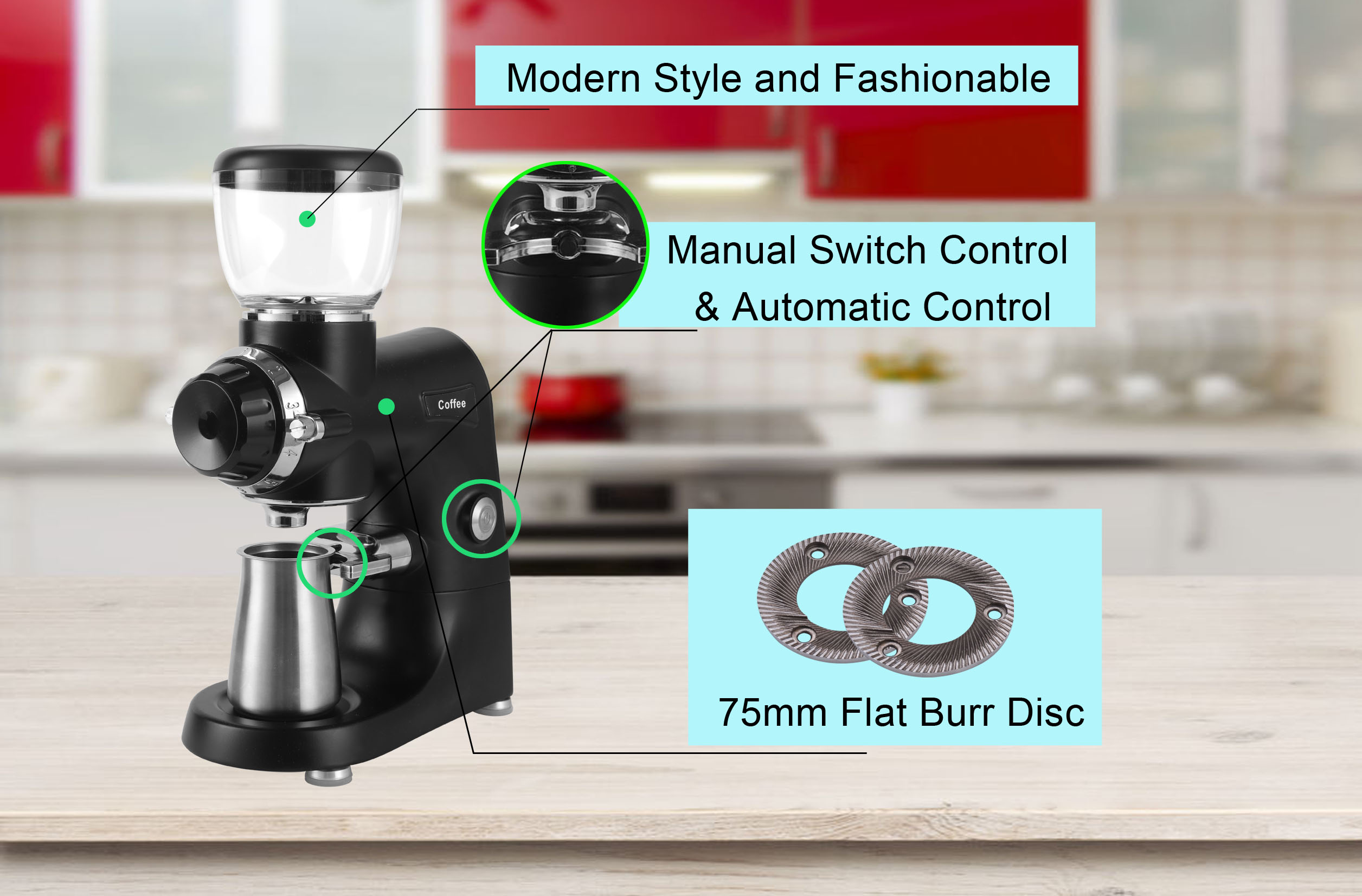 230g Bean Hopper Capacity Electric Espresso Coffee Grinder Perfect for Shop and Home