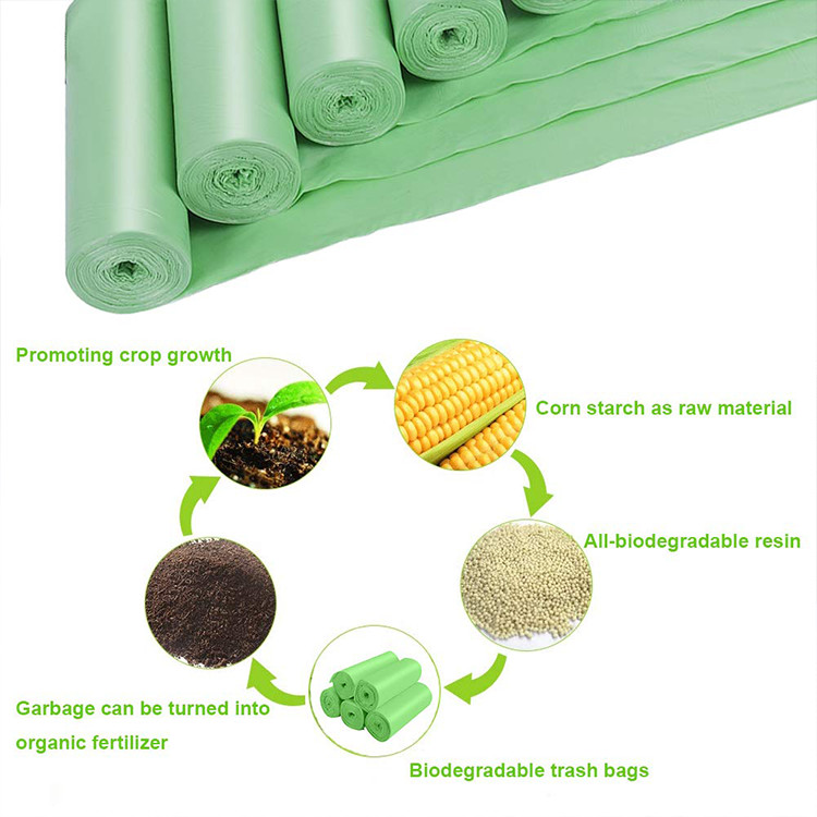11-210mic Green Biodegradable Garbage Bags Compostable For Home Clean
