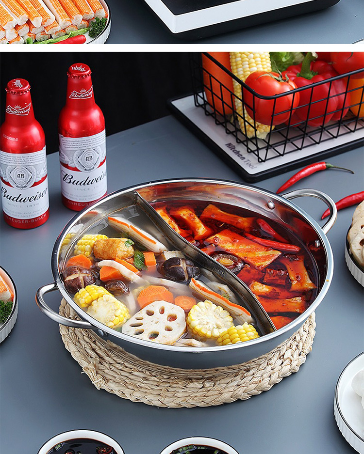 New Design Silver Kitchen Stock Pot Stainless Steel Shabu Shabu Induction Hot Pot With SS Double Ear Handles
