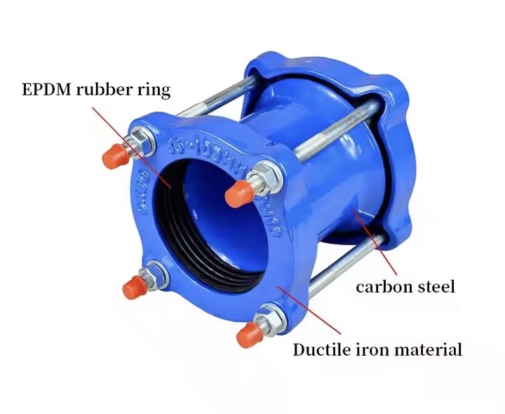 DN150 Wide Range Flexible Flanged Gibault Joint Ductile Cast Iron DI Universal Coupling For PVC Pipes