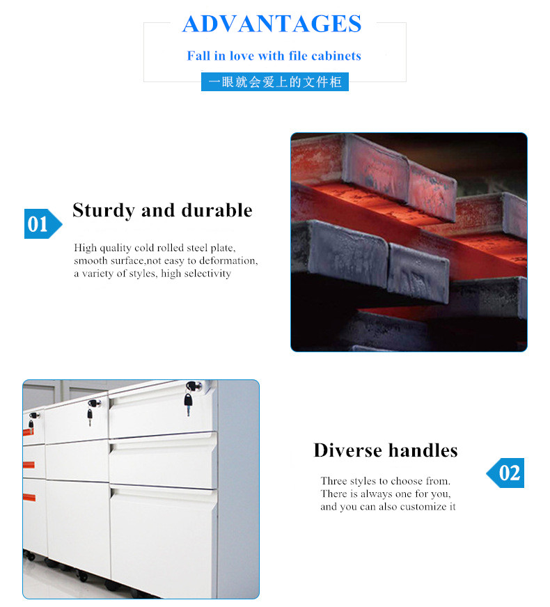 0.4mm To 1.0mm 3 Drawer Lockable Filing Cabinet ISO9001