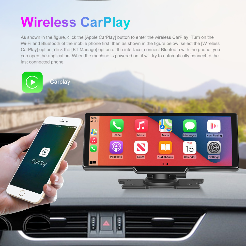 10" AHD1080P Rearview Wifi Car Play Dashboard Media Player GPS Navigation
