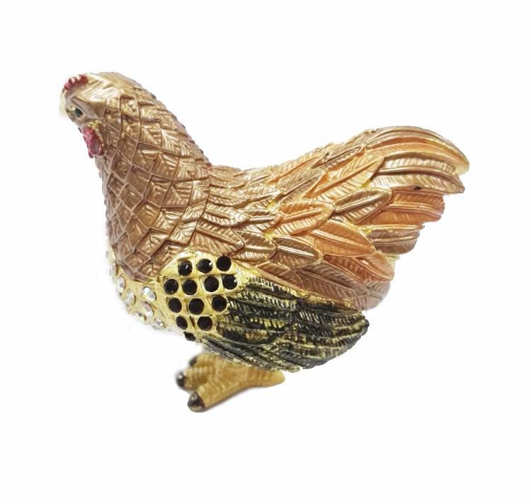 Hen hinged trinket jewelry box for new year rooster figure gifts jeweled enameled trinket boxes