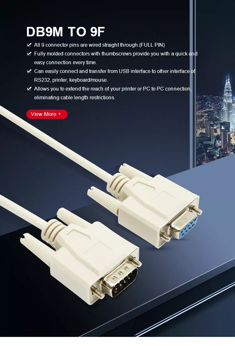 Multipurpose Rs232 DB9 Cable Male To Female Serial For Data Transmission