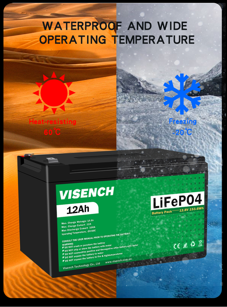 Visench OEM Prismatic 12V 12.8V Volt 12Ah Deep Cycle Storage Energy System Lifepo4 Lithium Ion Battery