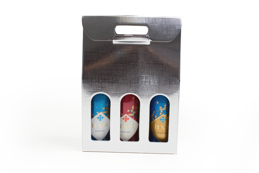 3 Wine Bottle Gift Boxes With Handle Eco Friendly Corrugated Cardbord Paper