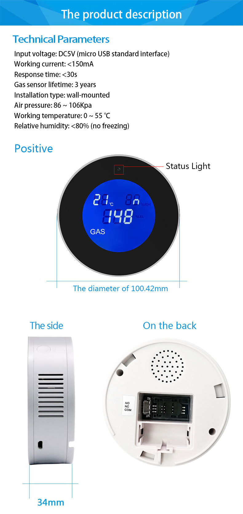 Home Alarm System Wi-Fi Tuya Led Digital Alarm Leak Detector Gas Sensor Gas Leak Detector