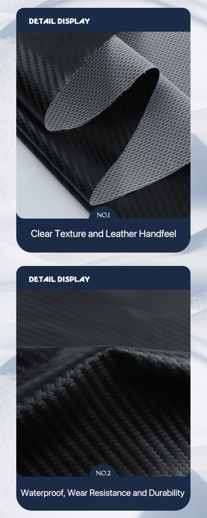 Flame Retardant Black PVC Leather 0.6mm Carbon Fiber Embossed Leather