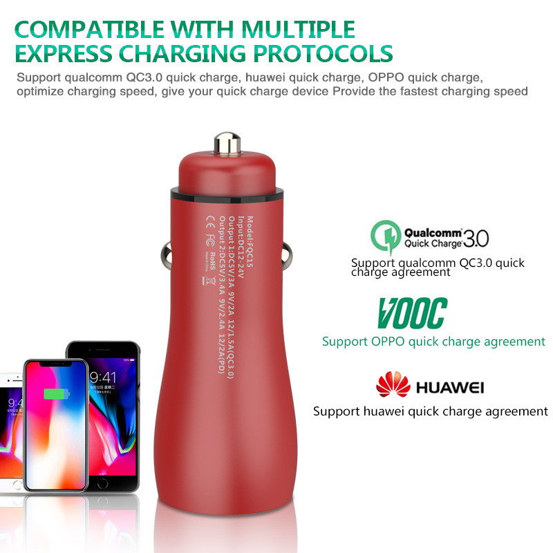 PD+QC3.0 CAR CHARGER FAST USB CAR CHARGER Compatible with all smart phones, type-c fast car charge