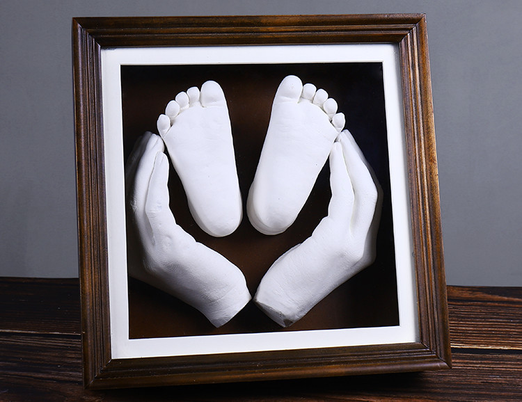 Brown Baby Family Hand And Feet Casting Kit Photo Frame For Infant Keepsake