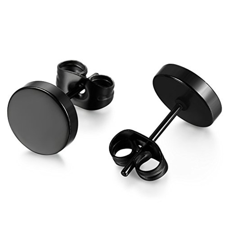 Hot Selling Classic Black Round cakes Stainless Steel Stud Earrings More size