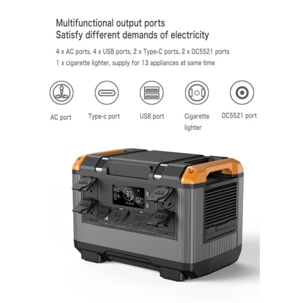 High Capacity Portable Power Bank with 2400W Output 12V 24V and 2016WH for Emergency EV Charging