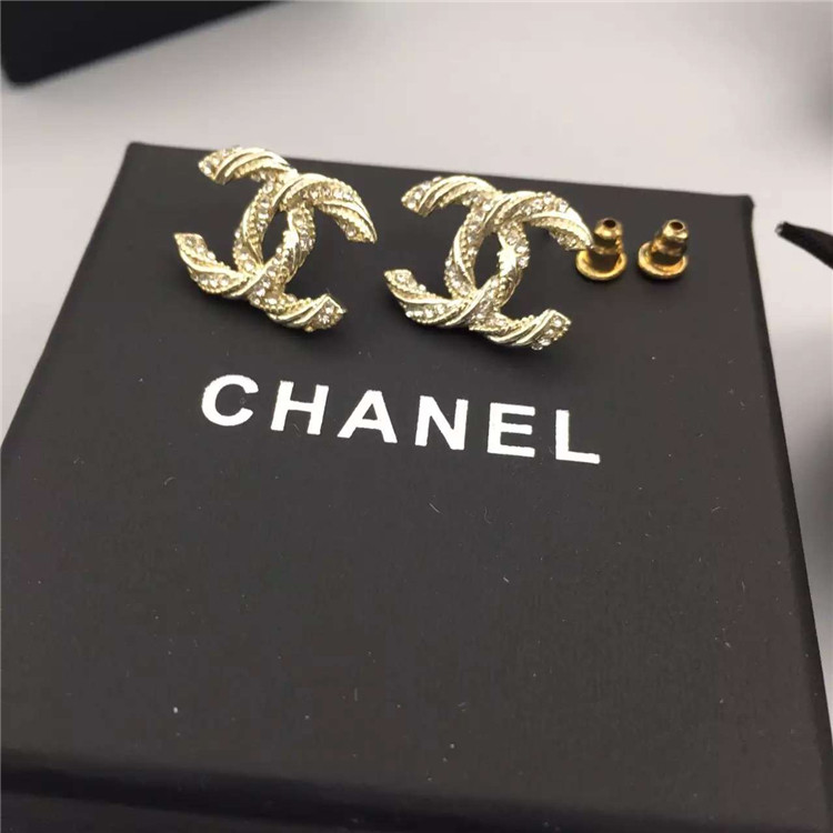 Logo Earrings in 18K White Gold Pave Diamonds Fashion Lady Jewelry Global Shipping