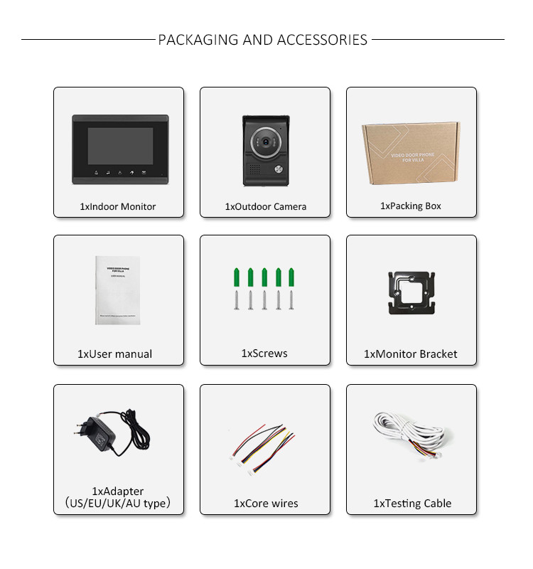 2 Room 4 Wire Villa Video Intercom System Color 1000TVL 800 x 480 Camera