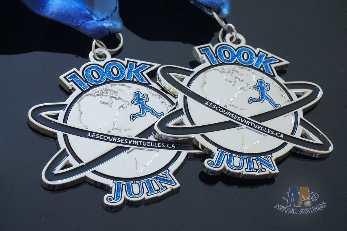 Virtual Running 100K Sport Metal Award Medals With Ribbon Durable