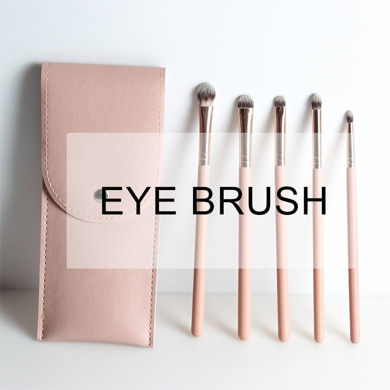 5pcs Eyeshadow Brush Set Private Logo Cruelty Free Classic Pink Wooden Handle