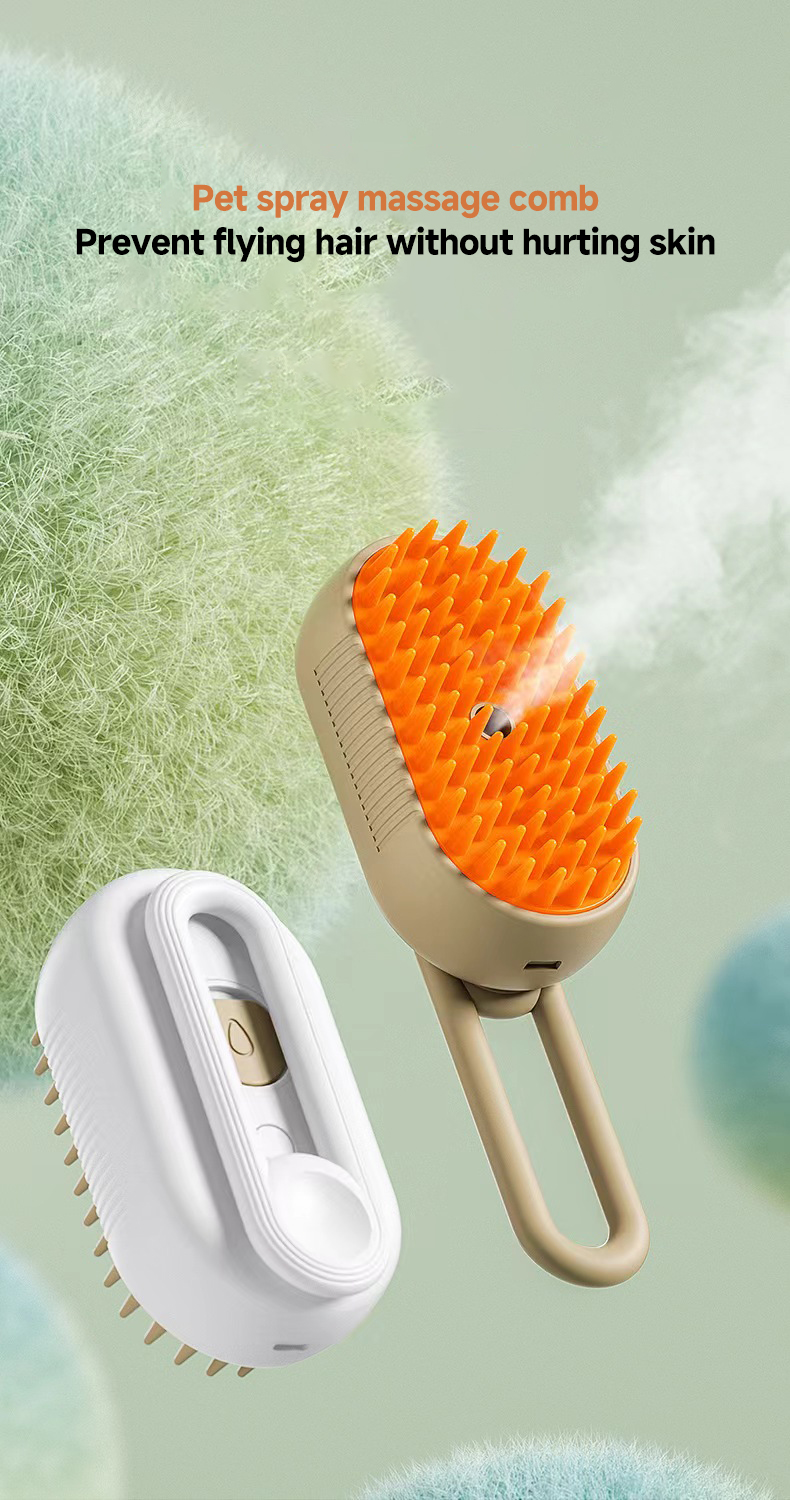 Pet Hair Removal Steam Brush Grooming 3 In 1 Folder Handle Comb De-fluffing Cat Combs