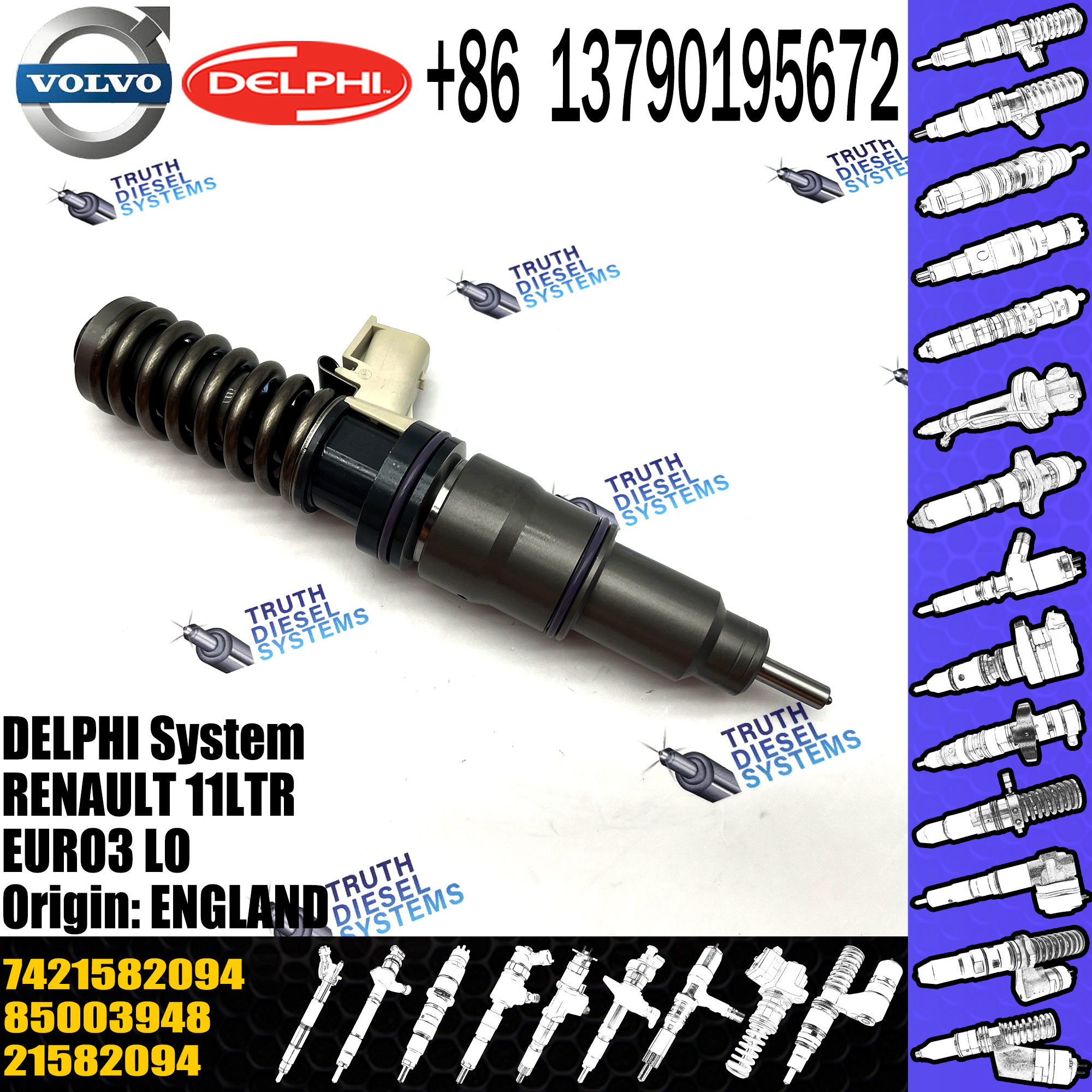 Diesel Fuel Injector 21644596 7421582094 7421644596 21582094 21644596 85003948 BEBE4D35001 For 11LTR EURO3 LO