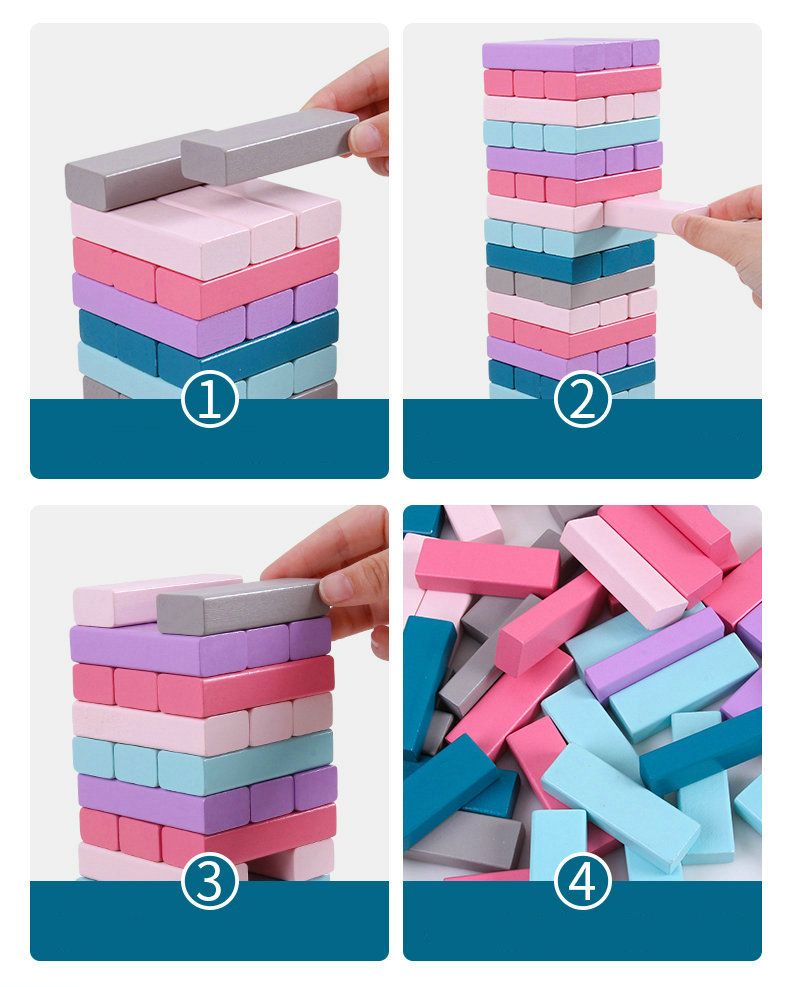Balance 48pcs Colored Wooden Domino Blocks Stacked Rainbow Educational Toys