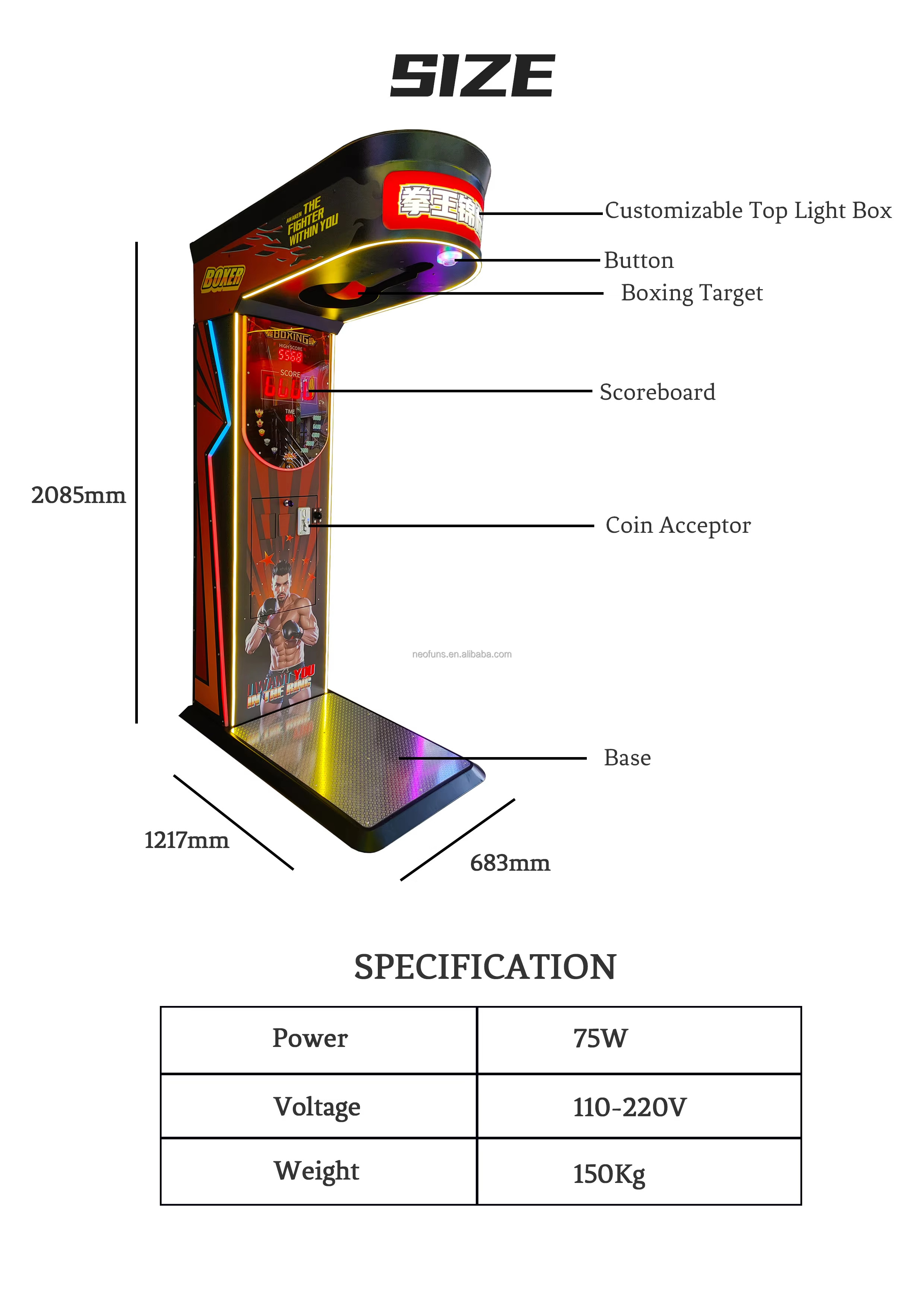 Coin Operated Electronic Sport Punch Amp Kick Boxing Arcade Game Machine Fashionable For Eye-catching Display
