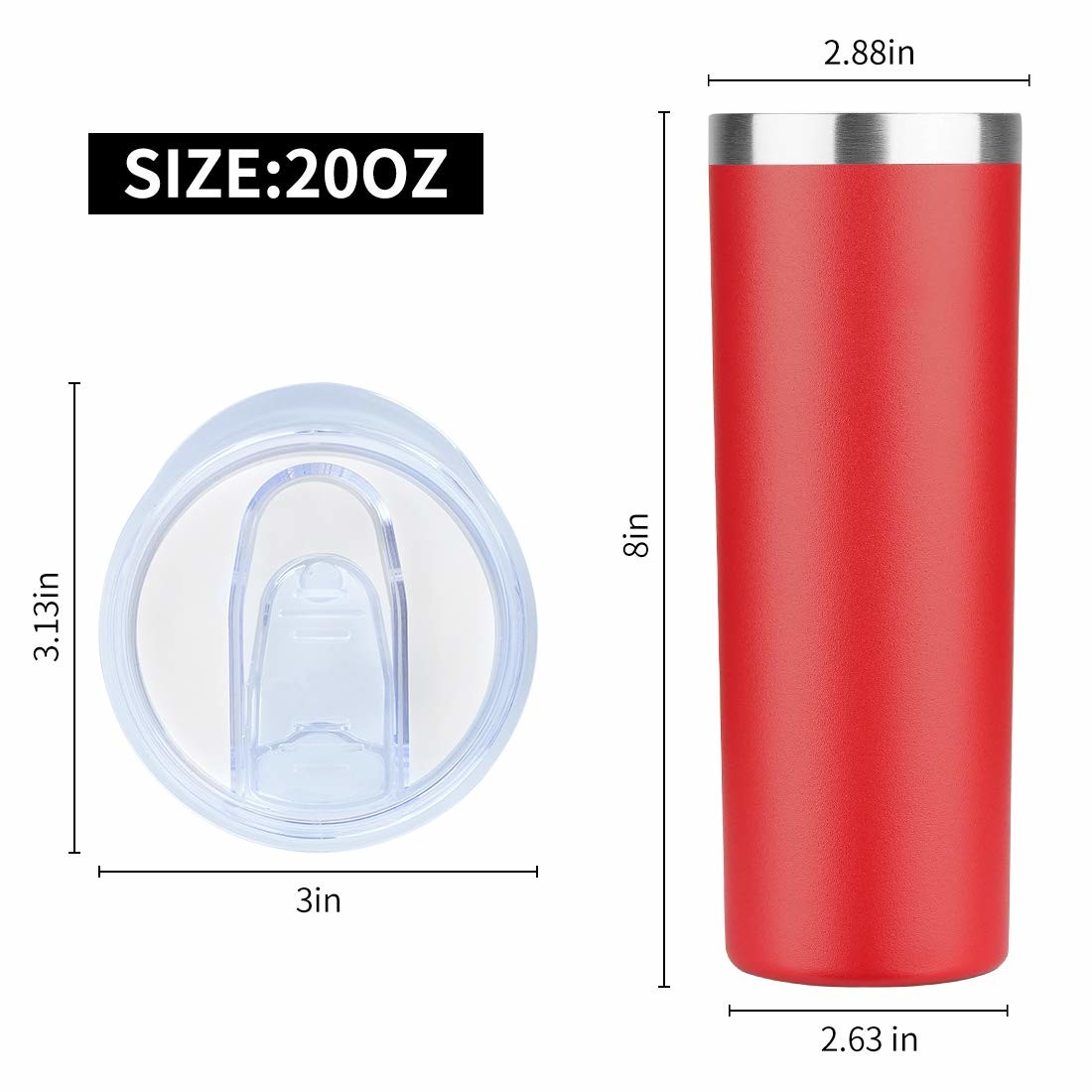 Sublimation Blank 20 OZ Straight Skinny Tumbler With Straw Stainless Steel Double Wall Insulated Tumbler
