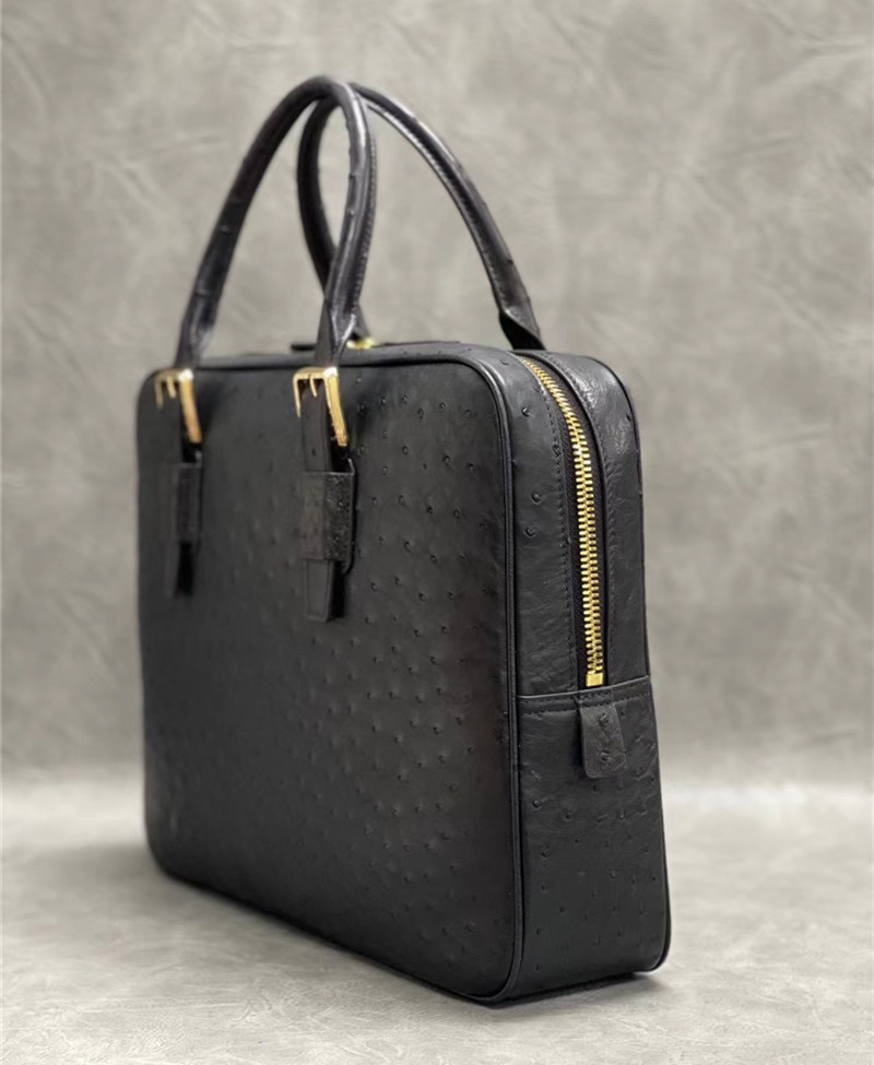 Authentic Real True Ostrich Skin Businessmen Briefcase Laptop Purse Bag Genuine Exotic Leather Male Working Handbag