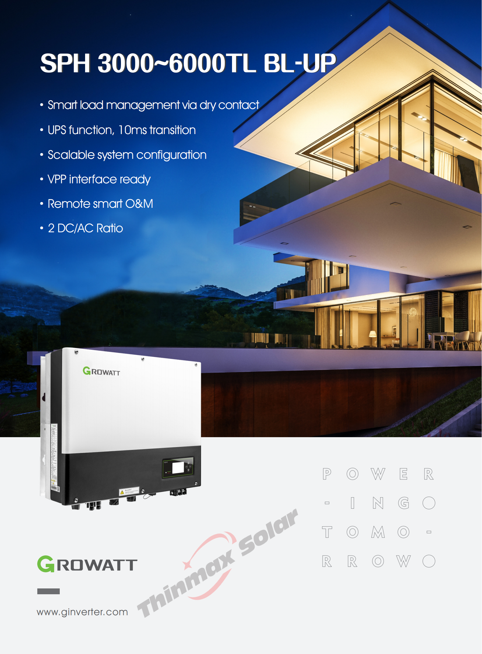 4.6kw Growatt PV Grid Inverter Single Phase SPH 4600TL BL-UP