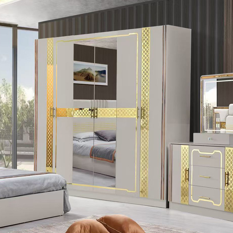 Turkish Luxury Style Wooden Frame King Size Bed Set Led Headboard Modern Classic Full Home Wood Bedroom Sets Furniture