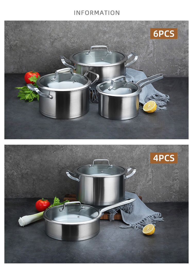 Factory Price Silver Kitchen Sauce Pot Soup Pot Fry Pan Cooking Pot Set Cookware Sets With Glass Lid